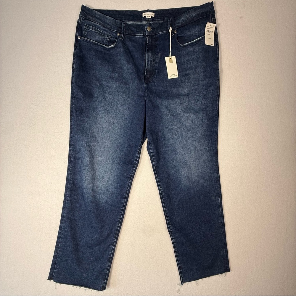 NWT Womens Good American Good Classic High Rise Slim Straight Indigo Size 20-26D